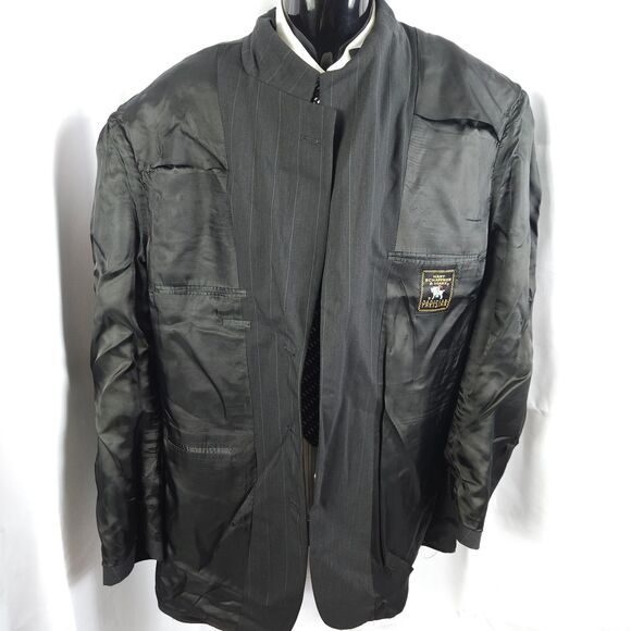 Hart Schaffner Marx Mens 44L Black Pinstripe Wool 3-Button Sports Coat Blazer - Picture 3 of 9